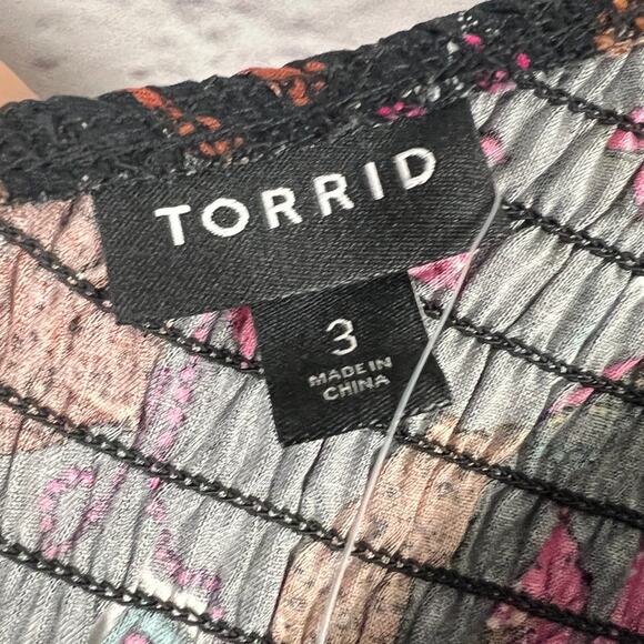 NWT‎ TORRID Women's 3X (3) Black Floral Leopard Midi Challis One-Shoulder Dress - Picture 9 of 15